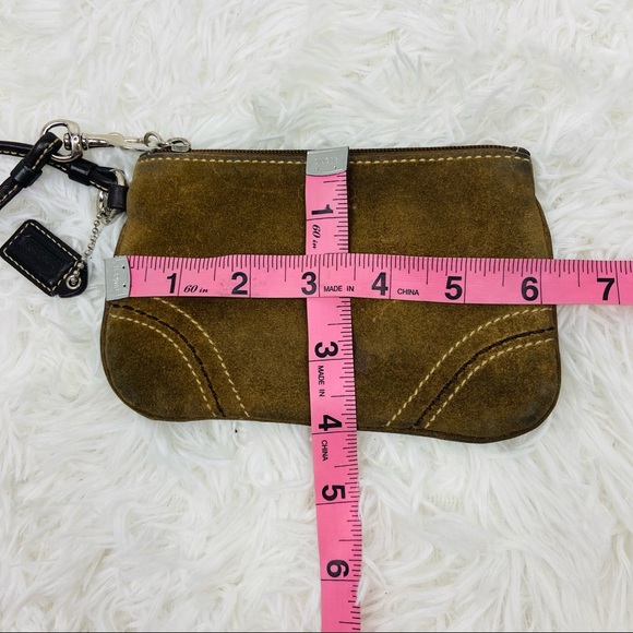 COACH brown suede leather small clutch wrist wallet - Picture 12 of 14